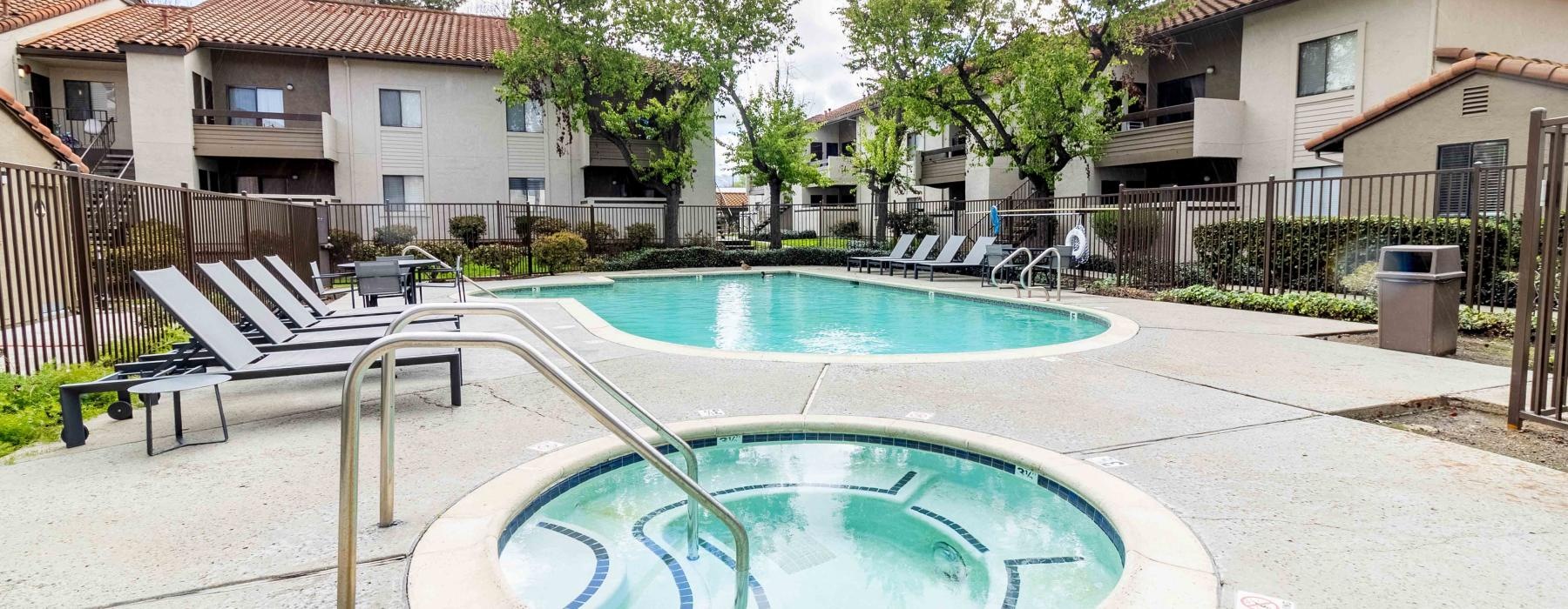 a swimming pool in a courtyard
